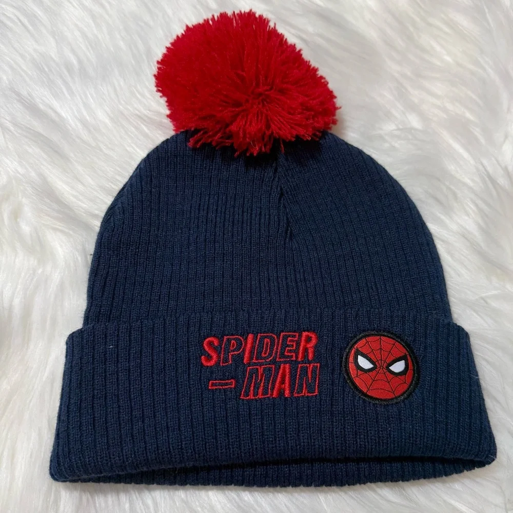 Youth Boy Navy Spider-Man and Dinosaur Knit Beanie Bundle